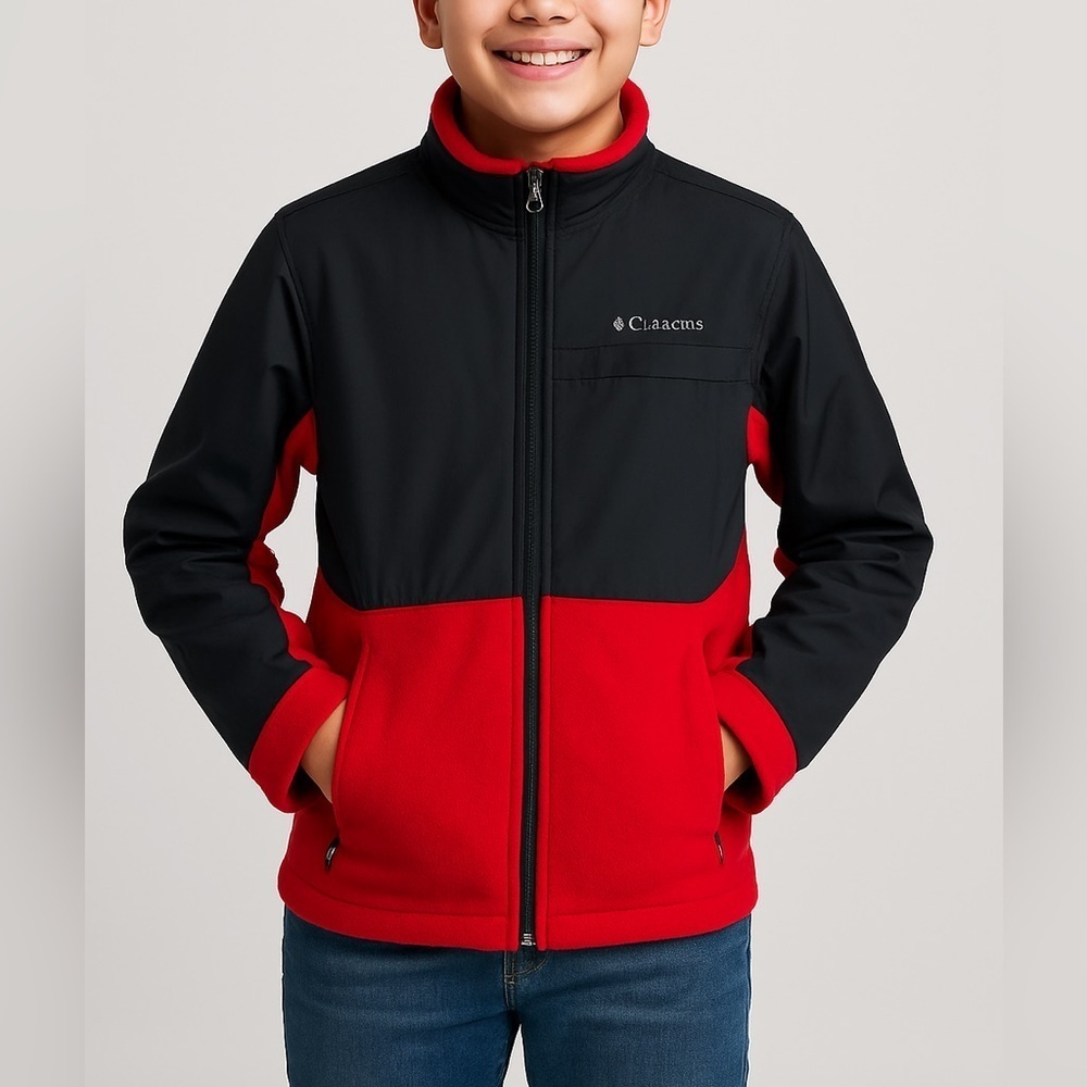 Columbia Youth Large Red Black Fleece Jacket Full Zip Outdoor L (14-16)